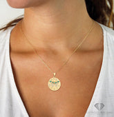 Gold Plated Micro Pave Emerald Green Butterfly, Elephant, Bumblebee Disc Pendant Necklace